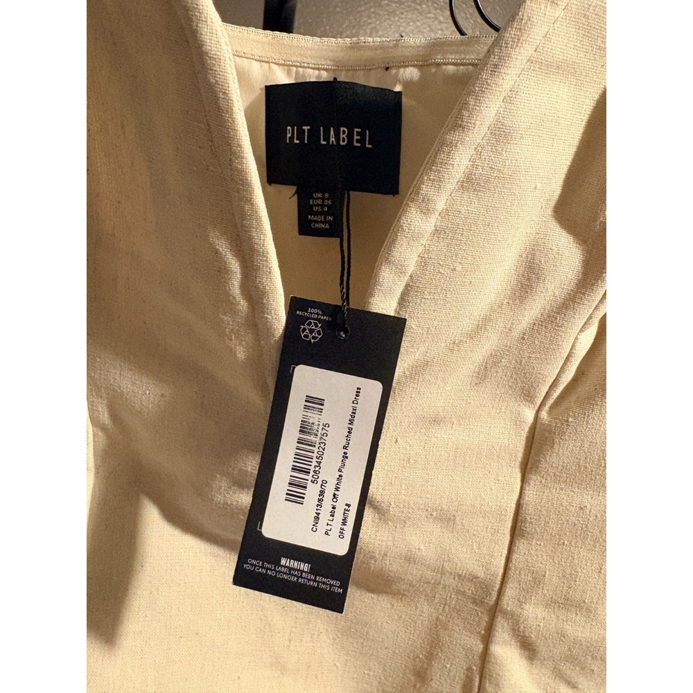 PLT Label Off White Plunge Ruched Midaxi Dress Sz US 4 - Picture 4 of 5